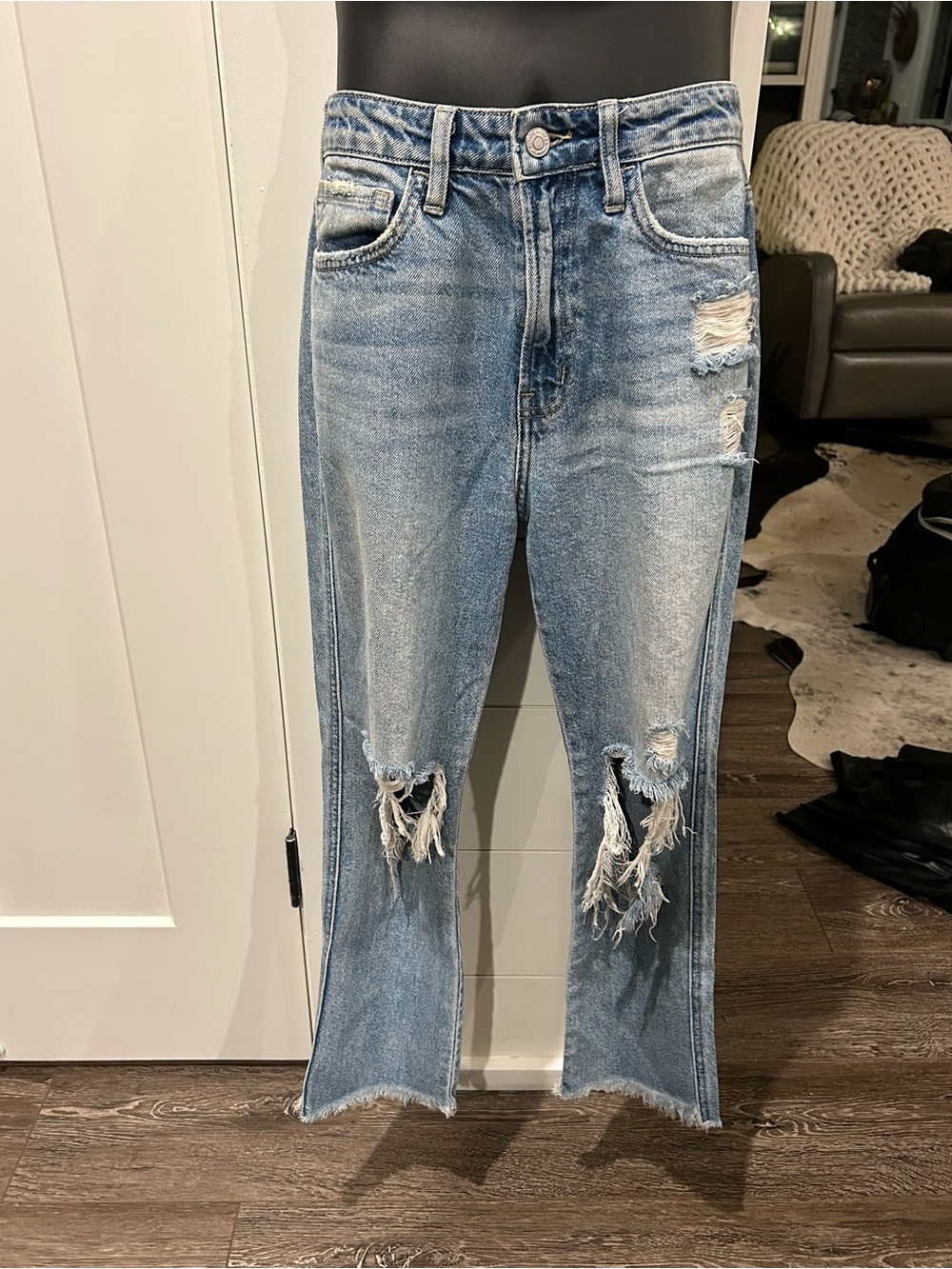 Flying Monkey Light Blue Distressed Flare Jeans